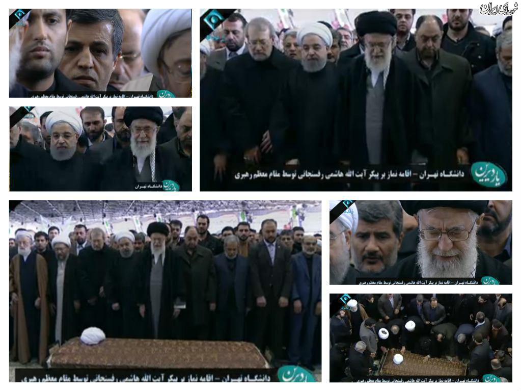 دانشگاه تهران مملو از جمعیت/ اقامه نماز بر پیکر  هاشمی توسط رهبر انقلاب