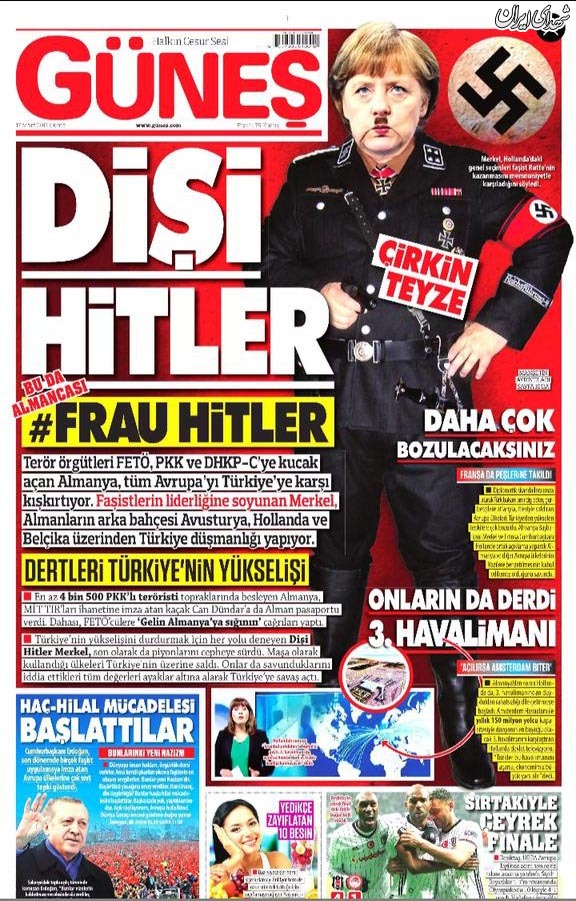 روزنامه ترکیه ای مرکل را تحقیر کرد+ عکس