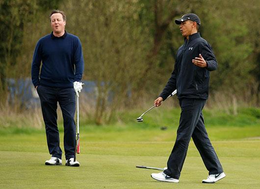 گلف‌بازی اوباما و دیویدکامرون در شمال لندن+عکس