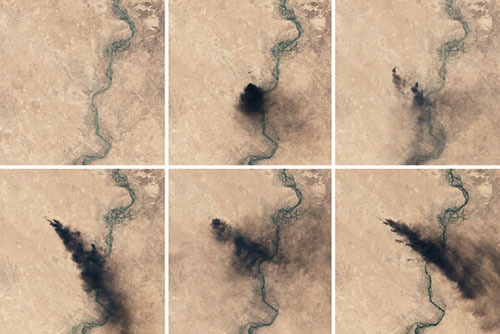 تصاویر ماهواره‌‌ای از سوختن چاه‌های نفت عراق