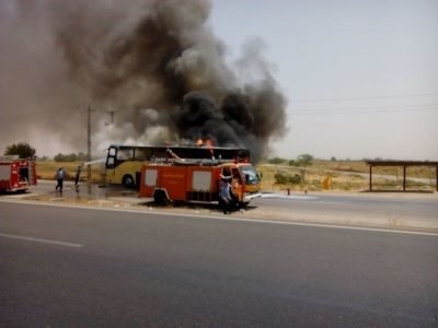 آتش گرفتن اتوبوس درون‌شهری در اتوبان آزادگان