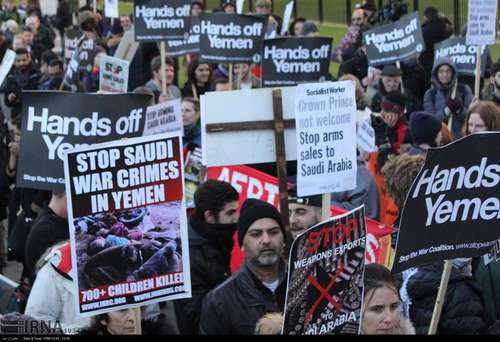 تجمع مردم انگلیس در مخالفت سفر بن سلمان + عکس