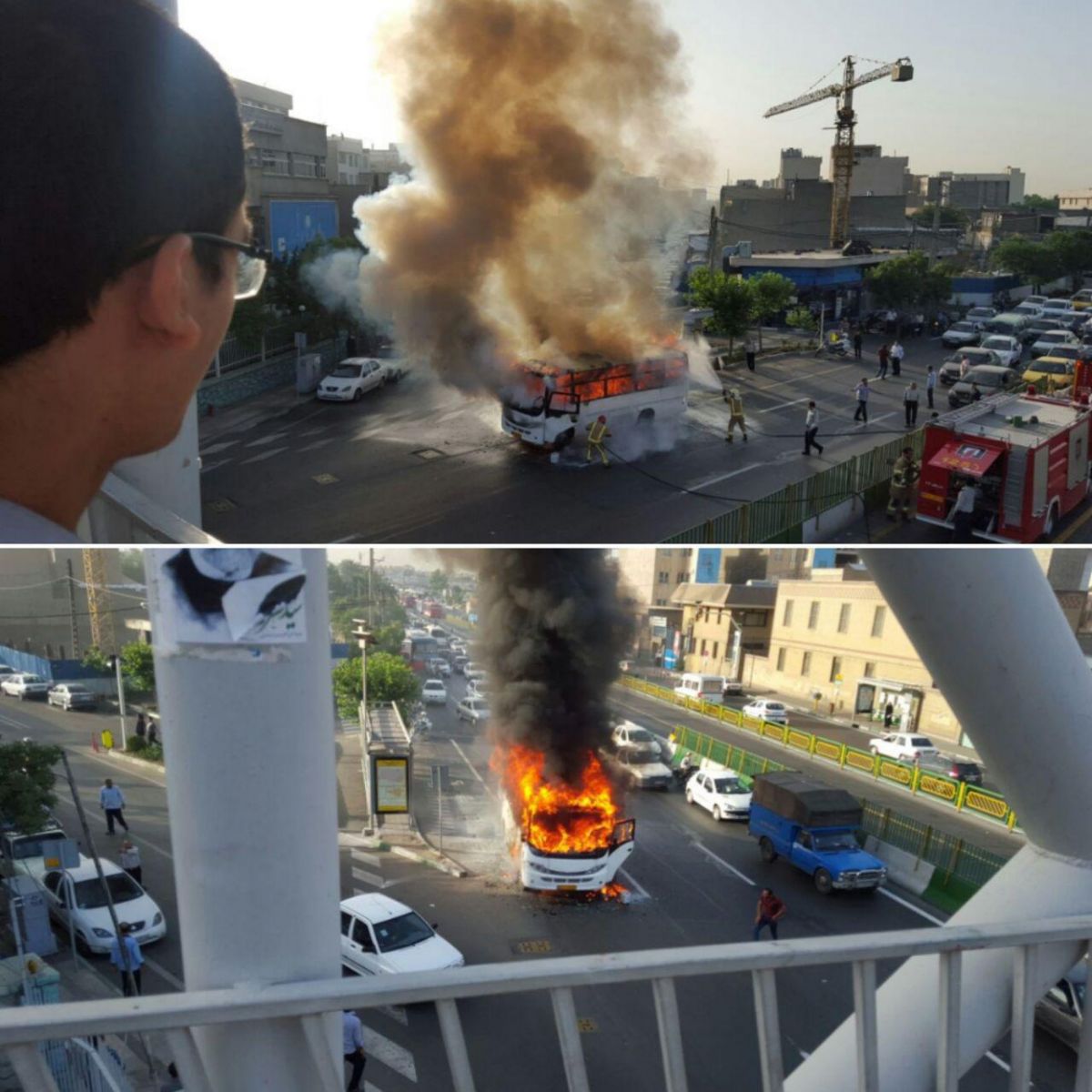 آتش سوزی مرگبار مینی بوس در تهران+عکس