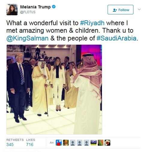 تشکر توئیتری ملانیا از پادشاه عربستان+ عکس