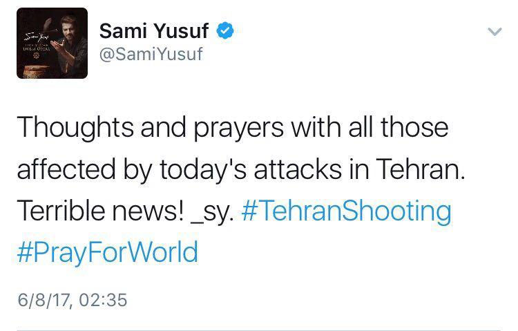 توئیت سامی یوسف درباره حادثه تروریستی+عکس