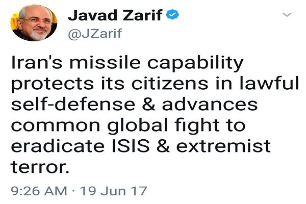 واکنش توئیتری ظریف به حمله موشکی سپاه