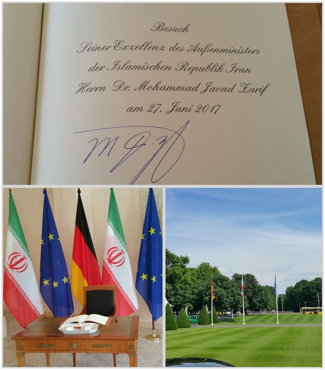 امضای ظریف در دفتر یادبود ریاست جمهوری آلمان+عکس