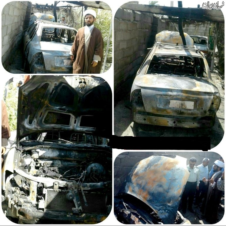 آتش زدن خودرو روحانی آمر به معروف در جیرفت! + عکس