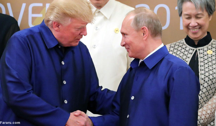 خوش و بش پوتین و ترامپ در لباس سنتی + عکس