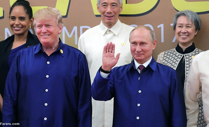 خوش و بش پوتین و ترامپ در لباس سنتی + عکس