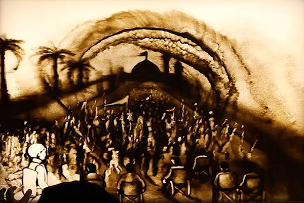 فیلم/ نقاشی با شن فاطمه عبادی از پیاده‌روی اربعین