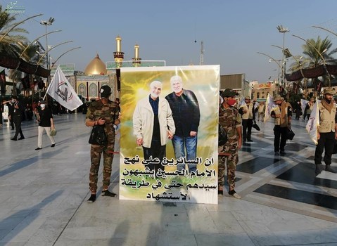 تجدید پیمان مجاهدان عراقی با شهدای مقاومت در بین‌الحرمین+عکس