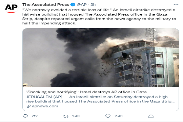 ساختمان رسانه‌‌های بین‌المللی غزه در آتش اشغالگران سوخت