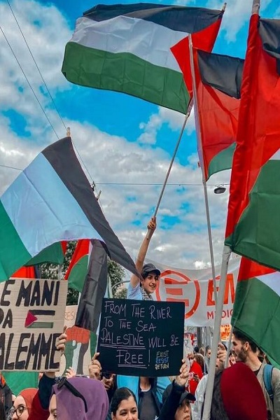 عکس/ اهتزاز پرچم فلسطین در ایتالیا