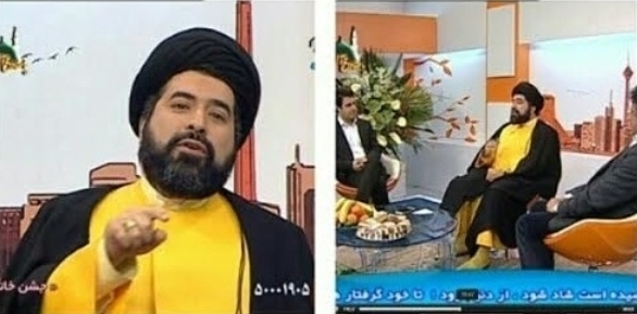 یک روحانی با لباس زرد در برنامه تلویزیونی +عکس