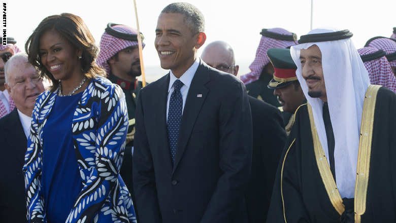 همسر اوباما با پادشاه جدید عربستان دست داد!+عکس