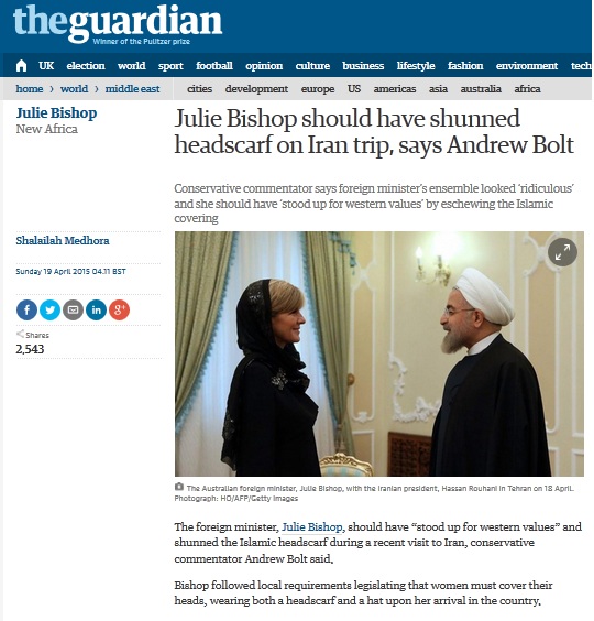 خشم تندروها از حجاب وزیرخارجه استرالیا+عکس