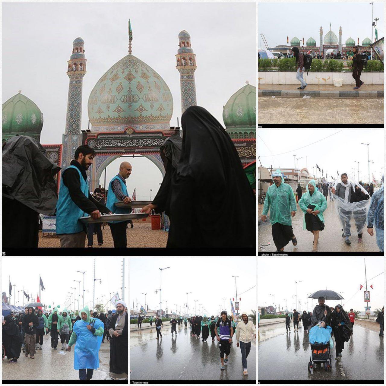 پیاده روی زائرین زیر باران در مسیر نجف-کربلا +عکس