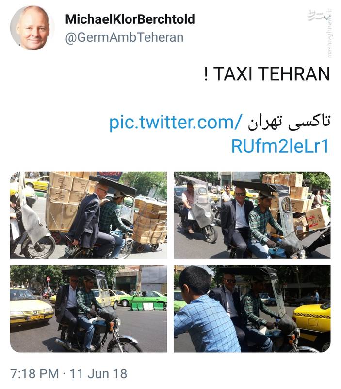 تصویری از موتورسواری سفیر آلمان در تهران + عکس