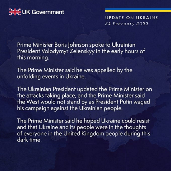 تماس تلفنی نخست وزیر انگلیس با رئیس جمهور اوکراین