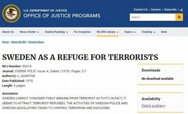    سند وزارت دادگستری آمریکا/سوئد پناهگاهی برای تروریست‌ها + سند