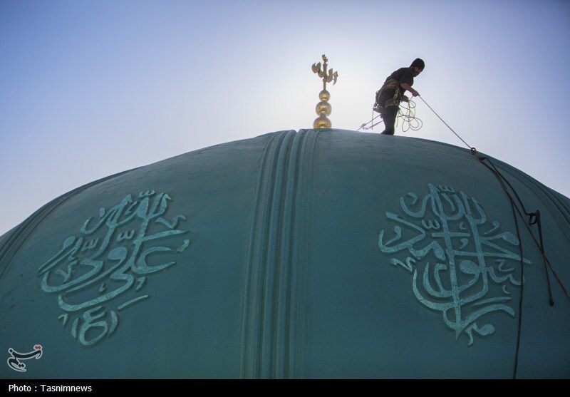 شستشوی گنبدهای مسجد مقدس جمکران