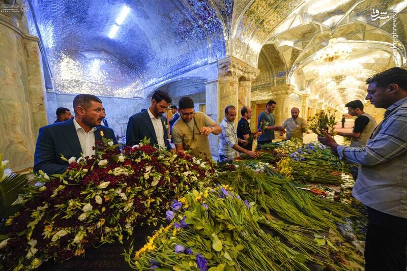گل آرایی حرم مولا علی به مناسبت ۱۷ ربیع +تصاویر